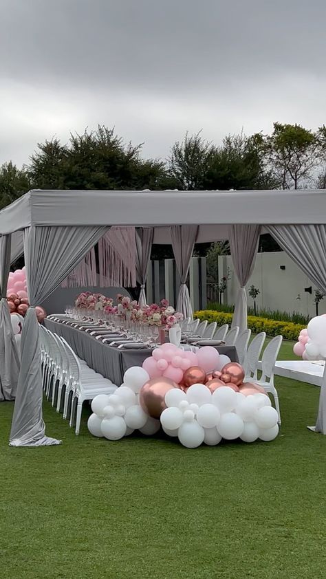 Gold balloon styling with pastel dining setup — birthday decor Malaa